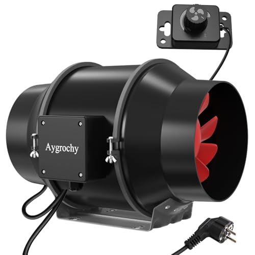 Aygrochy Adjustable Duct Fan 125 mm, Exhaust Fan 416 m³/h, EC Motor Pipe Fan with EU Plug, for Basement, Garage, Kitchen, Bathroom, Grow Tents, Hydroponics, Ventilation and Exhaust Fan