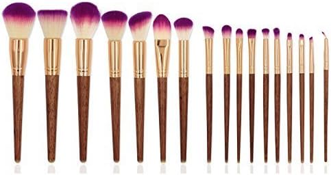 QERI 17 Pieces Makeup Brush Set Professional Wood Handle Make Up Brushes, Premium Synthetic Kabuki Foundation Blending Blush Concealer Eye Face Lip Brushes for Powder Liquid Cream (17 PCs)