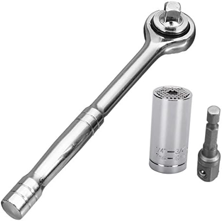 Universal Socket Wrench Set,OKGOOD 3Pcs Multi-function Universal Socket Adapter Hand Tools Repair Kit with Power Drill Adapter 7mm to 19mm（1/4"-3/4"） (Socket Wrench)