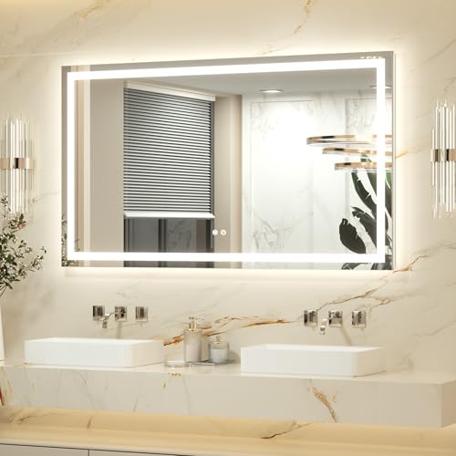 Keonjinn Badspiegel mit Beleuchtung 140x80cm, Badezimmerspiegel Beleuchtet Beschlagfrei Led Bad Spiegel mit Touch Schalter, 3 Lichtfarben Dimmbar Spei