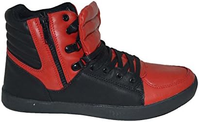 Mecca ME-7095 Larry Men's High Top Lace-Up Fashion Sneakers With Side Zipper, Black/Red Size 13
