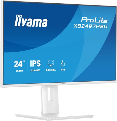 iiyama Prolite XB2497HSU-W1 60,5cm 23,8" IPS LED-Monitor Full-HD 120Hz HDMI DP USB3.2 USB-C Slim-Line Adaptive Sync Höhenverstellung Pivot Energieeffizienzklasse C weiß