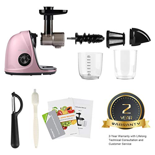 Juicer Machines, Picberm PB2110V Slow Masticating Juicer Extractor with Quiet Motor Easy to Clean, BPA-Free Cold Press Anti-clogging Juicer with Peeler, Brush & Recipes for Fruits and Vegetables, Rose Gold - Thumbnail 6