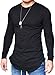 JOKHOO Mens Long Sleeve Hipster Hip Hop Basic Curved Hem T Shirt Black Medium