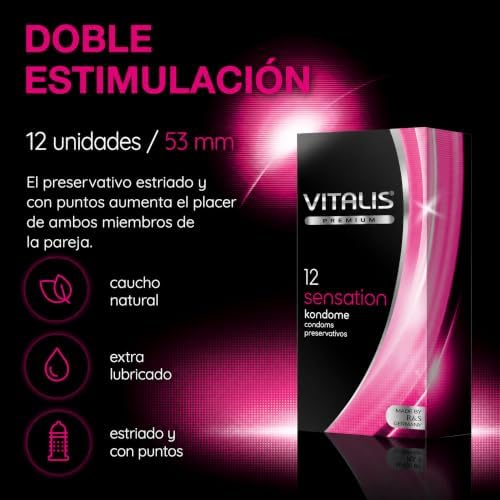 sensation, pack de 12 condones, 12 unidades
