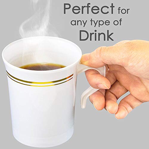 8 oz. Plastic Coffee Cup with Handle White Gold Rim Disposable Tea