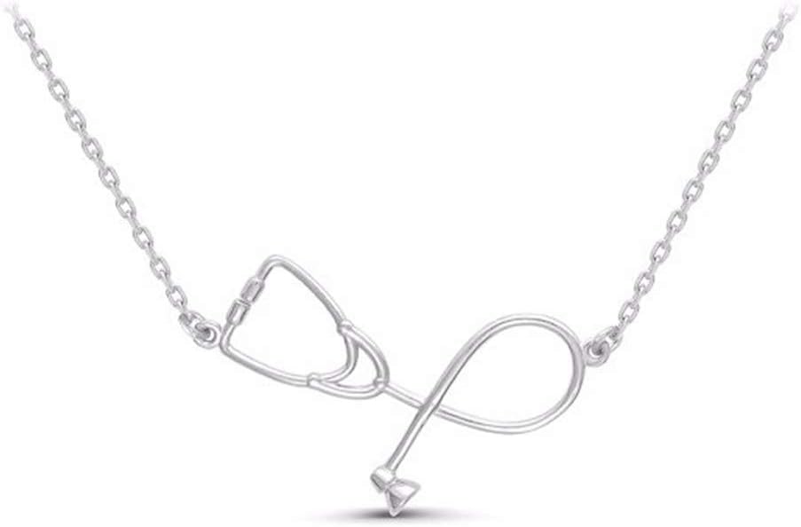 Stethoscope Necklace Gift for Medical Doctor Nurse Student Medical Silver Plated Pendant Jewelry Halloween Cosplay (Silver)