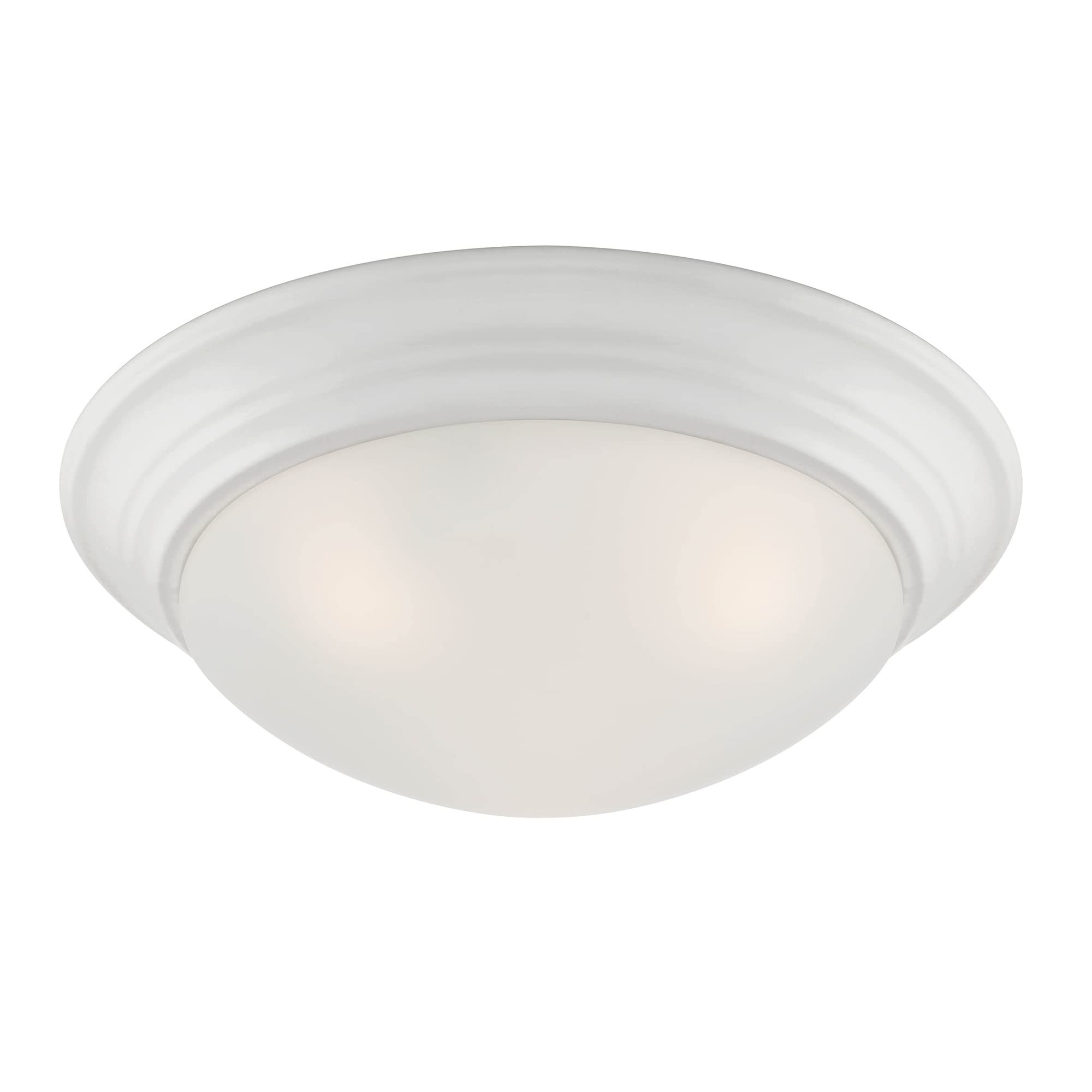 Photo 1 of Designers Fountain 2-Lights Flush Mount Ceiling Lights, 14 Inch Tap Etched Glass Lighting Fixture for Kitchen, Bedroom, Bathroom, and Hallway, Matte White, 1360M-MW