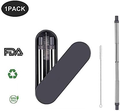 Collapsible Reusable Straw, Stainless Steel Drinking Straw, Food-grade Foldable Metal Silicone Straw with Case and Cleaning Brush for Party, Travel, Household, Outdoor