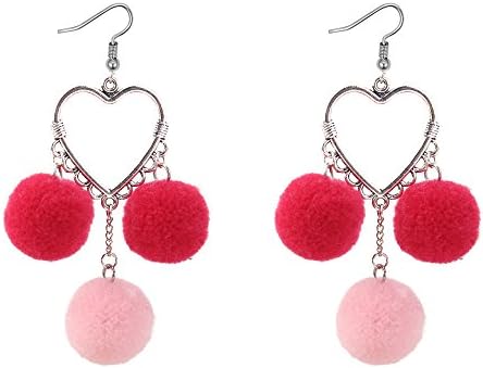 Romantic Fate Retro Exaggerated Hollow Heart Stitching Color Furball Temperament Hook Women Earrings