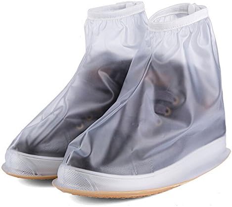Rain Shoes Cover Waterproof Anti-Slip Reusable Foldable Rain Snow Overshoes Women Men Kids … (White, M)