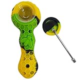 Seesoon Fang Unbreakable Honeycomb Silicone Straw Pipe Cleaner with Lid and Free Decor Bowl Inside (Green&Yellow&Black)
