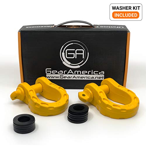 GearAmerica Mega Duty D Ring Shackles Yellow (2 PK) | 68000 lbs (34 US Ton) Strength | 3/4" Shackle + 7/8 Pin + Washers| Securely Connect Tow Strap or Winch Rope to Jeep for Off-Road 4x4 Recovery - Thumbnail 6