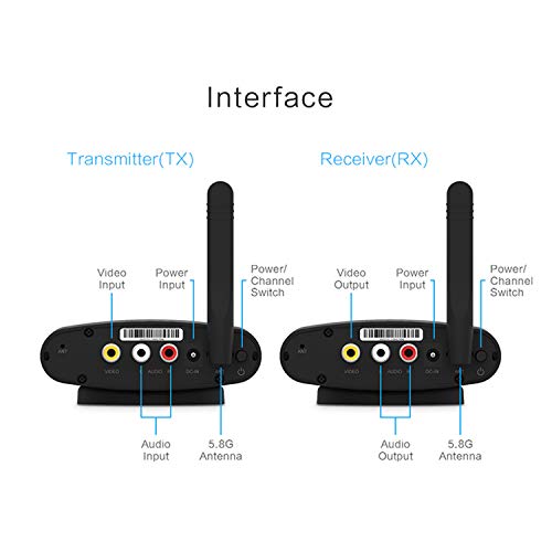 PAKITE PAT-635 5.8 GHz 24 Channels SD Wireless AV Sender, Audio Video Transmitter & Receiver, Wireless RCA Extender, Stream from CCTV, VCR, DVD Player STB to SD TV, Up to 200M, Black