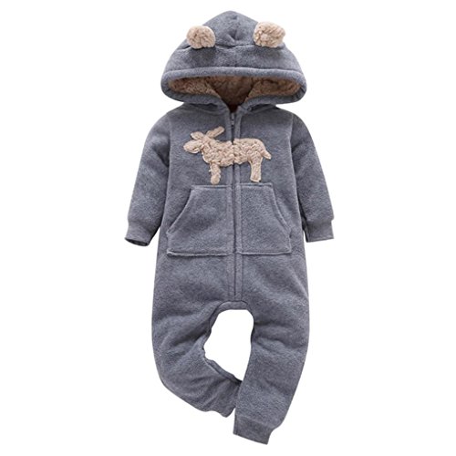 Sharemen Baby Boys Girls Thicker Grid Jumpsuit Hoodie Romper Outfit Bodysuit (12-18Months, Gray)
