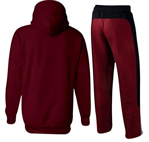 X-2 Full Zip Fleece Tracksuit Jogging Sweatsuit Activewear Hooded Black-Maroon L