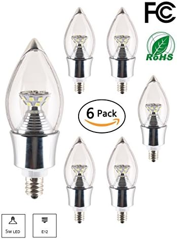 LynkNova LED Candle Bulbs 5 watt C37 E12 Base White 6000k 400lm 360 Degree Beam Equivalent to 40W incandescent bulb Not-dimmable Pack of 2 (6)