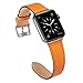 MARGE PLUS Compatible with Apple Watch Band 44mm 42mm 40mm 38mm, Genuine Leather Replacement Band for iWatch Series 6 5 4 3 2 1, SE (Orange/Silver, 40mm/38mm)