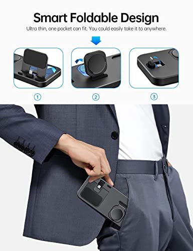 Flanmy Foldable and Portable 3 in 1 Charging Station for Apple Watch iPhone AirPods with 12W Adapter-Black