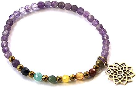 Crown Chakra Bracelet, Amethyst and Chakra Gemstones with Charm (7.5)