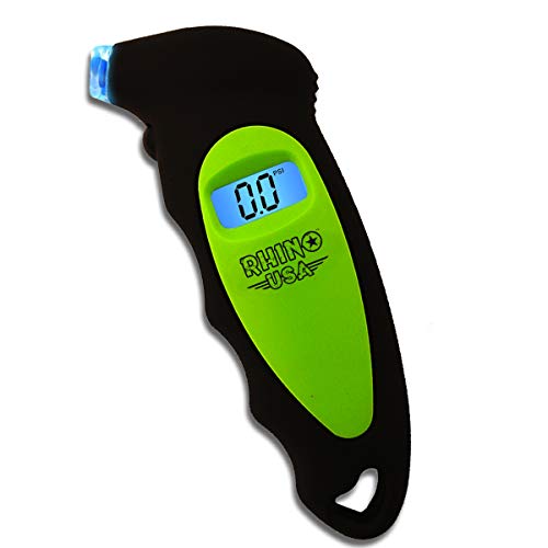 RHINO USA Digital Tire Pressure Gauge 150 PSI – Accurate Tire Pressure Gauges with Backlit LCD, Lighted Nozzle and non-slip Grip - Best Guage for Car, Truck, Motorcycle, Bike