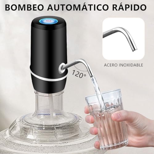 MXHIGO Dispensador de Agua Garrafon Portátil con Luz LED, Bomba de Agua de Inalámbrica Recargable, Despachador de Agua Automático Rápido para Botellas de Galón de 4.5L a 20L para el Hogar, la Oficina