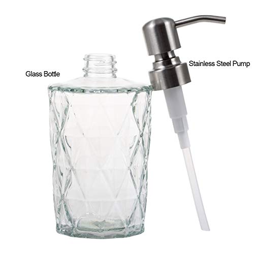 bonris Diamond Design Soap Dispense with 304 Rust Proof Stainless Steel Pump Glass Soap Dispenser Kitchen Soap Dispenser Bathroom Soap Dispenser Great for Essential Oils, Lotions, Liquid Soaps