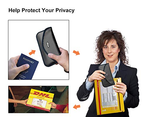 NAXER RFID Wallet Faraday Bag Cage EMF Protection Cell Phone Pouch Car Key Fob Protector Credit Card Holder Carbon Fiber Wallet Case for Phones Passport Security with 2 RFID Blocking Sleeves