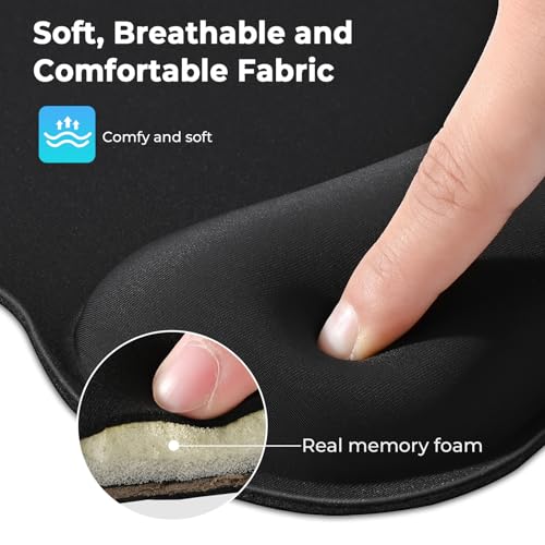 EooCoo Ergonomic Mouse Pad with Wrist Support, Mousepad with Memory Foam Wrist Rest and Non-Slip Base for Computer, Cafe, Home & Office, 9.64 x 8.26 in Office Desk Accessories, Black