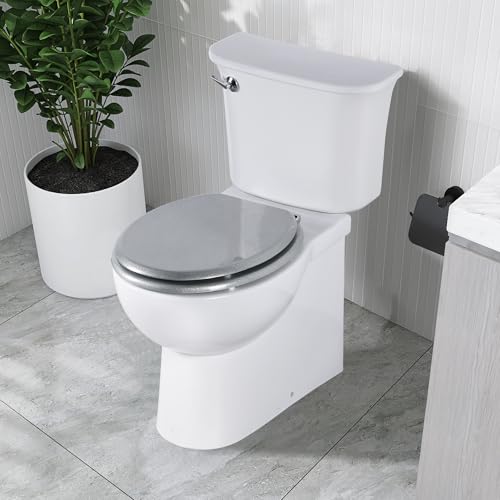 Angel Shield Glitter Toilet Seat Molded Wood Toilet Seat, Quiet Close with Quick Release Adjustable Hinges 45x37cm Oval, Fits EU Bottom-Mount Toilets (Silver Glitter)