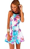 Jenny Trinh Women Summer Floral Sleeveless Backless Night Club Cocktail Party Dress
