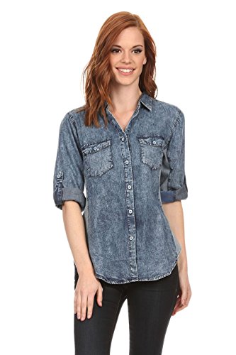 Triple9shop Women's Long Sleeved Shirt (X-Large, WTCB2414 Denim)