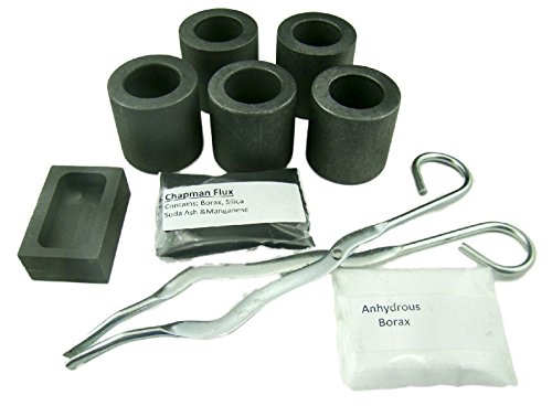 Gold & Silver Melting Kit - 5 Crucibles, Tongs, 5oz Mold, Chapman Flux, Borax-Gold Recovery-Melting-Smelting