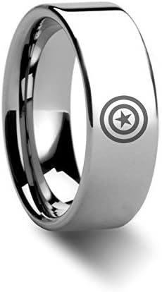 Captain America Star Shield Super Hero Polished Tungsten Engraved Ring Jewelry - 8mm