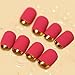 24PCS Matte with Metallic French Acrylic False Fake Full Nail Tip Art Rose Red&Gold
