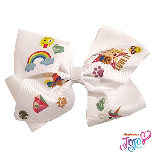Jojo Siwa Bow for Girls Bundle, 2 Bows and 3 Pack Bracelet - Black Bow with Emoji Faces and Pink with Stars Hair Bow
