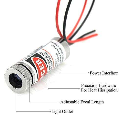 WayinTop 2pcs 650nm 5mW Focusable Focus Adjustable Lens Laser Red Dot Diode Module 3-5V with Driver Plastic Lens (Dot Laser)