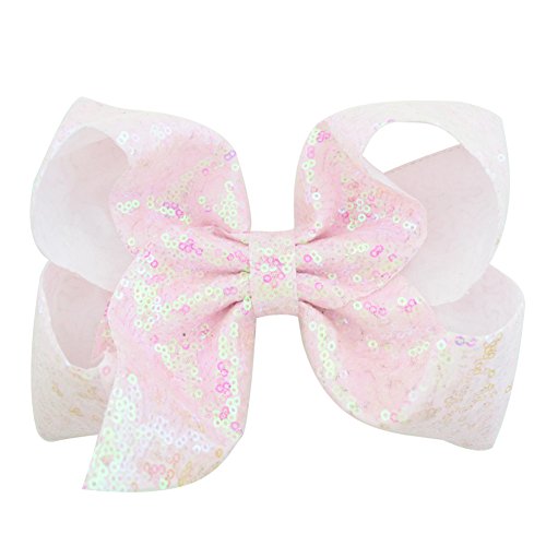 6 Pcs 8 Inch Large Colorued Stitching Glitter Sequin Hairpin Girls Bows Clip Hair Bows … (812)