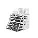 Intriom Acrylic 3 Piece Makeup Organizer 7 Drawers Cosmetic Organizers Jewelry and Cosmetic Storage Grid Holders Display Box Colorless Two Piece Set with Removable Black Mesh Padding