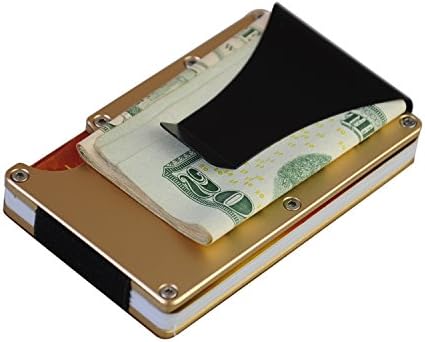 ATEKKI Aluminum Metal RFID Blocking Slim Minimalist Wallet with Money Clip, Business Bank Credit Card Holder and FREE EBOOK (Gold)