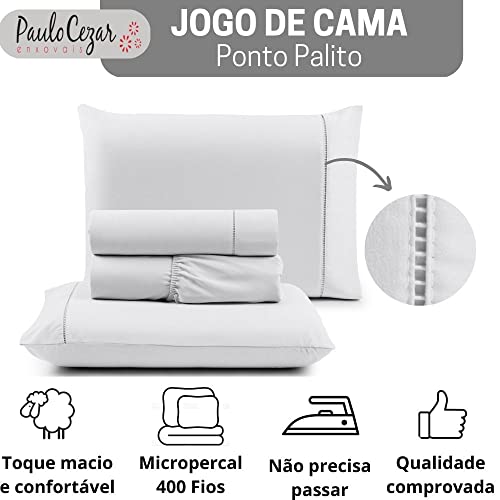 Jogo de Cama Queen Percal 400 Fios Ponto Palito 04 Peças, Antiácaro, Anti-pilling com Toque Macio - Branco