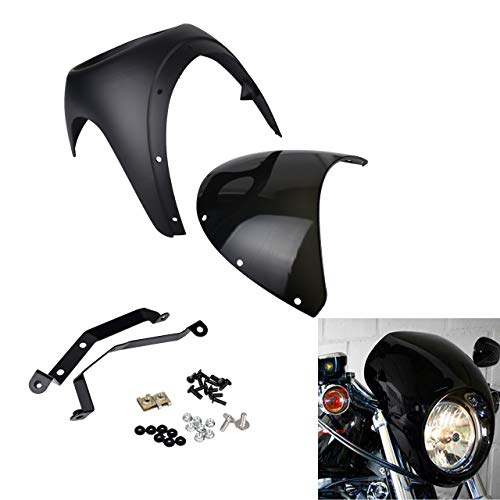 KATUR Motorcycle 7" Headlight Protector Fairing Windshield Kit Universal Screen Cafe Racer Style Fit for Harley Dyna Sportster 1200 883 FLHT Bobber Touring(Black with Smoke Lens)