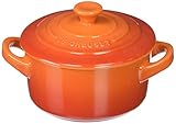 Le Creuset PG1164CB-082 Stoneware Mini Cocottes And Cookbook (Set of 4), 8 oz, Flame