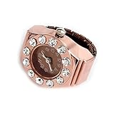 SODIAL(R) Rose Gold Round Metal Pocket Finger Ring Watch