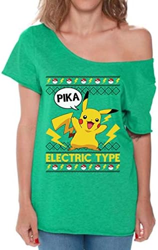 Raxo Pikachu Electric Type Off Shoulder Shirt Pokemon Christmas Shirt for Women