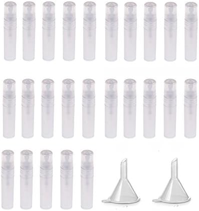 Happysea 25 PCS Mini Clear 5ML Atomizer Plastic Bottle Spray Refillable Perfume Empty Sample Bottle With 2 pcs Mini Plastic Funnels for Travel Party