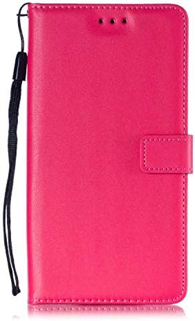 UNEXTATI Huawei Mate 20 Case, Leather Magnetic Closure Flip Wallet Case with Card Slot and Wrist Strap, Slim Full Body Protective Case (Hot Pink #2)