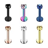 Ruifan 3mm Mix Color CZ Gem Internally Threaded Labret Monroe Lip Ring Tragus Nail Helix Earring Stud Barbell Piercing Jewelry 16G 6mm 6pcs