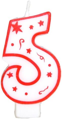 Chef Craft Classic Numeral Candle, Number 5, 3 Inch, White/Red