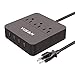 Power Strip with USB Ports, Travel Power Strip Flat Plug and 5ft Braided Extension Cord for Cruise Ship, Home & Office - Black (Power Strip 4 USB 3 Outlets)